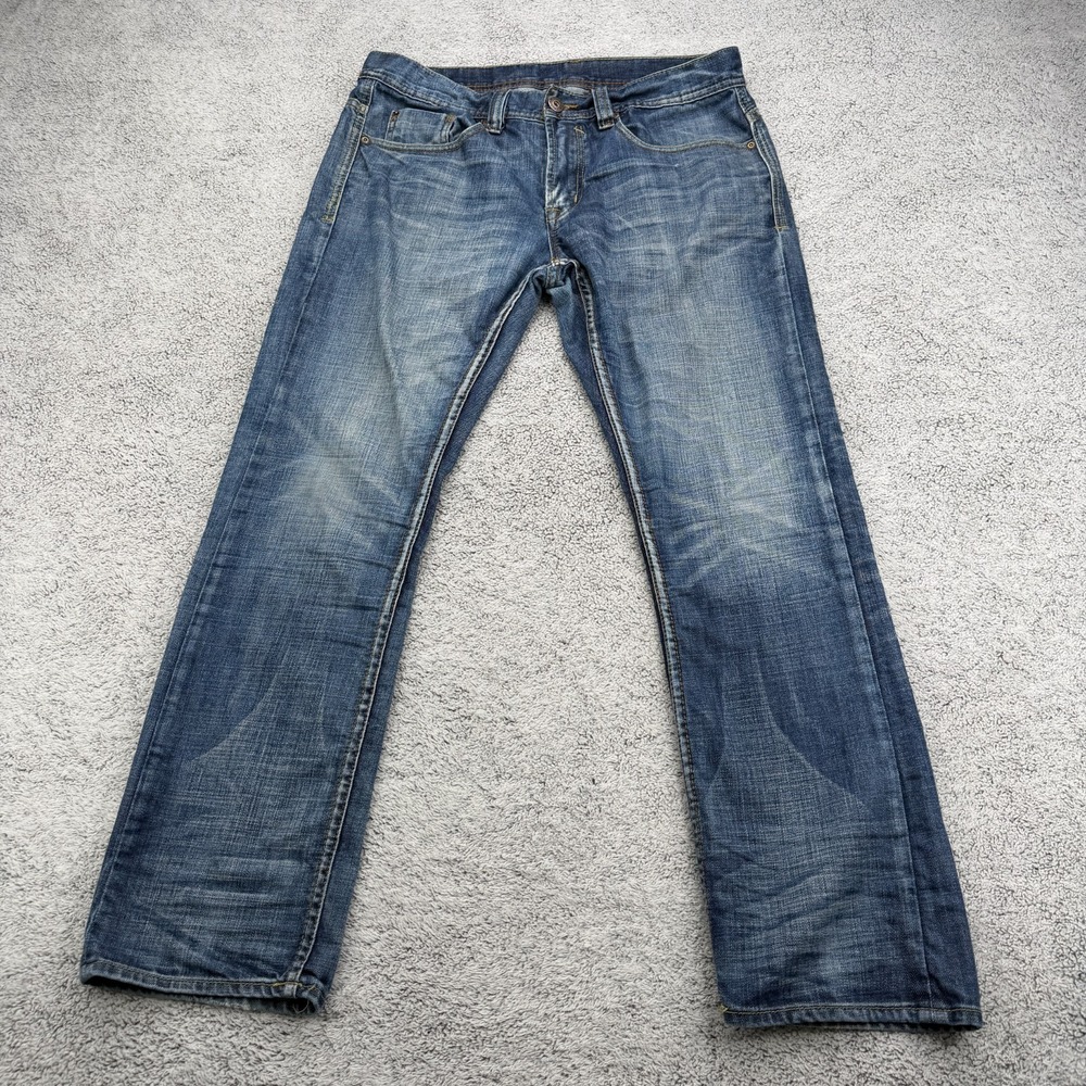 Buffalo David Bitton Jean Men 34x28 Blue Faded Zip Fly 5 Pocket Stretch Straight